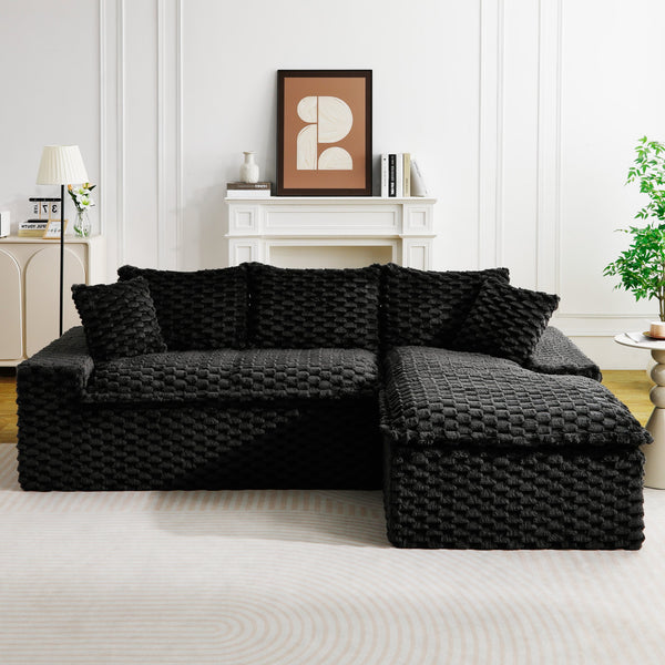 English Elm Black Turtle Velvet Sofa: Luxurious Convertible Twin-Seat With Chaise For Stylish Comfort & Versatility W3371S00032