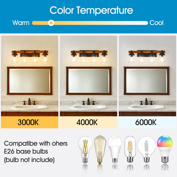 English Elm 4-light Matte Black Wood Accent Wall Sconce with Clear Glass Shades for Modern Homes W5008P388938