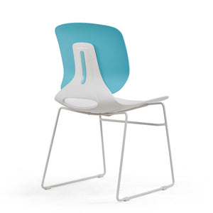 English Elm Modern Stacked Office Chair Set Ergonomic Polypropylene & Steel 4-Piece Stackable Durable Support White+Blue W3788P372655