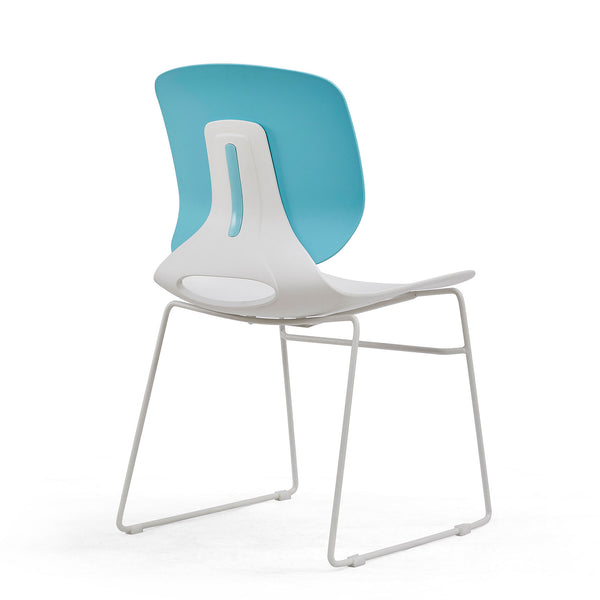 English Elm Modern Stacked Office Chair Set Ergonomic Polypropylene & Steel 4-Piece Stackable Durable Support White+Blue W3788P372655