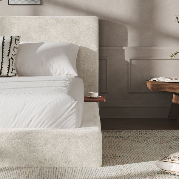 English Elm Airframe Queen Upholstered Bed Chenille Foam Cushion Sliding Shelf Low Profile W1820P465972