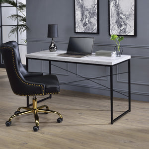 English Elm Antique White And Black Writing Desk: Modern Industrial Charm With Sleek Faux Concrete Finish B062P184539