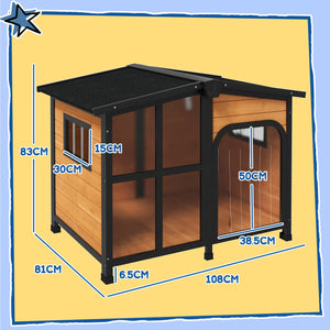English Elm Pawhut Cabin Style Wooden Outdoor Dog House with Asphalt Roof and Openable Top W2225P249729