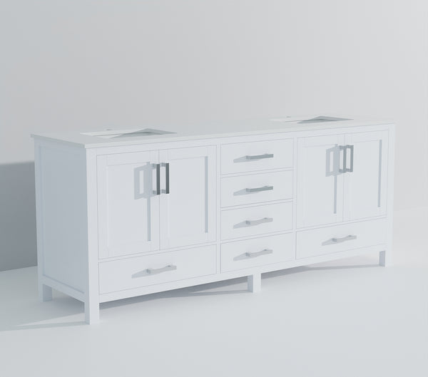 English Elm White Double Bath Vanity 80 in W x 22 in D with White Quartz Top, Solid Wood, Soft-Close Drawers and Ample Storage B2731P258936