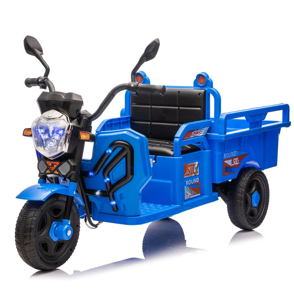 English Elm 12v Kids Electric Cargo Trike with Led Lights Wide Seat Anti-slip Wheels Toddler Ride On Blue W1578P336050