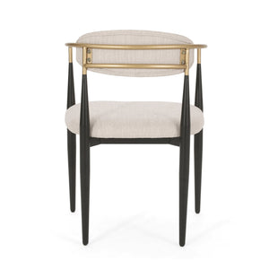 English Elm Dining Arm Chairs Set of 2 Gold Accent Iron Frame Upholstered Modern Minimalist N771P392272A