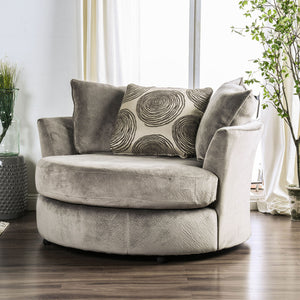 English Elm Gray Velvet Swivel Round Chair with Plush T-Cushion, Flared Arms and Accent Pillows for Cozy Living Room Gray 60 L x 60 W x 40 H B2741P375956