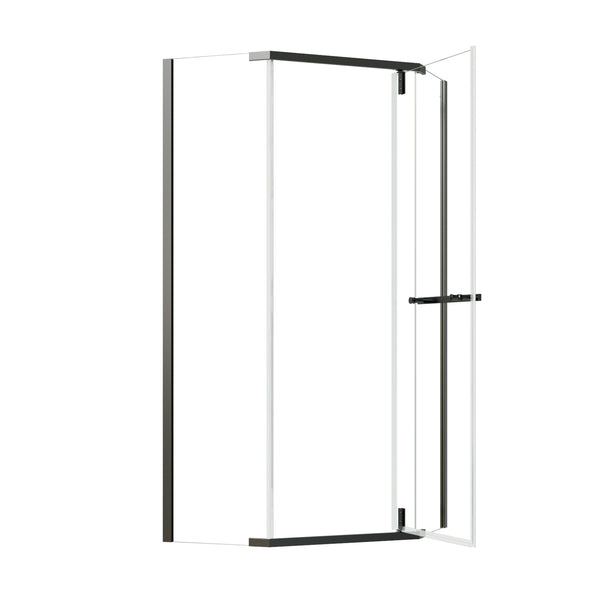 English Elm Corner Frameless Neo-angle Pivot Shower Enclosure with Tempered Glass and Sleek Hardware W637P348794