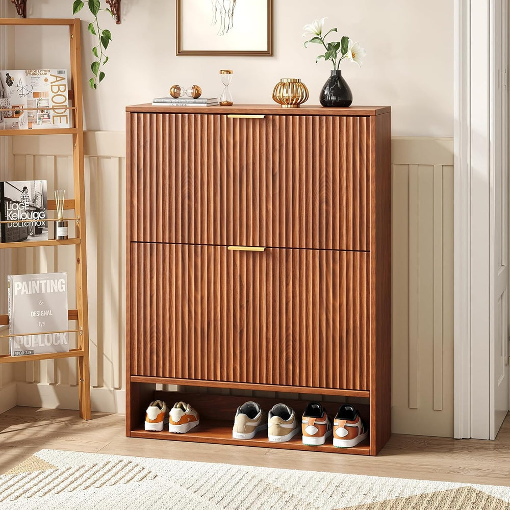 English Elm Modern Slim Entryway Shoe Cabinet with Adjustable Shelves Concealed Storage Organizer W1321P385271