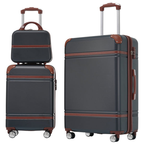 English Elm Hardshell 3 Piece Abs Spinner Luggage Set with Tsa Lock Lightweight Travel Suitcases Black N732P171585B
