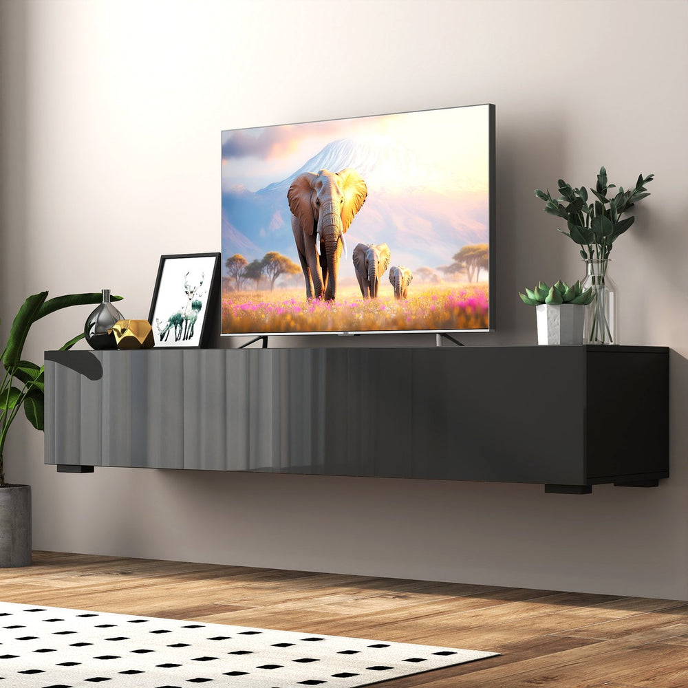 English Elm Modern Floating Media Console with Drop Down Doors and Display Shelf for Living Rooms W331P361255
