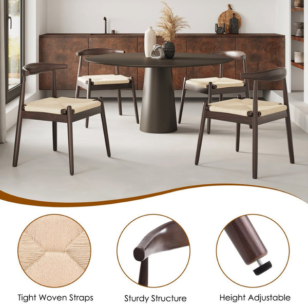 English Elm Weave Dining Chairs Set Of 2 - Mid-Century Modern Oak Frame With Handwoven Seats For Any Space T3623P371951-GIGA