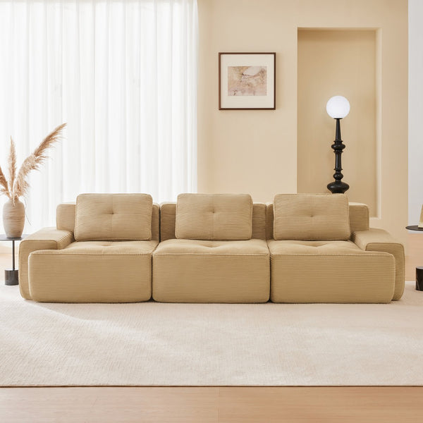 English Elm 117" Modern Modular Sectional Sofa - Stylish Camel Corduroy, Deep Seating, No Assembly, Customizable Comfort W714S01467