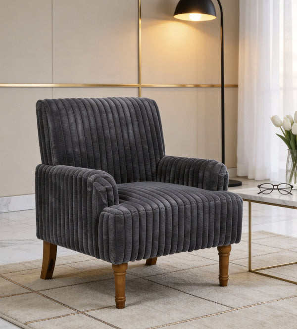 English Elm Modern Wide Wale Corduroy Accent Chair Solid Wood Legs Upholstered Living Room Seat Dark Grey W5568P445687