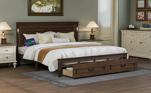 English Elm King Pine Wood Storage Bed with Led Lighting Usb Charging Tall Panel Headboard Walnut W504S00270
