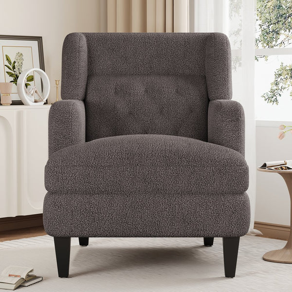 English Elm Christopher Knight Home® - Upholstered Teddy Fleece Armchair with Tufted Back, Contemporary Cozy Accent Seat for Living Room Brown N763P193158D