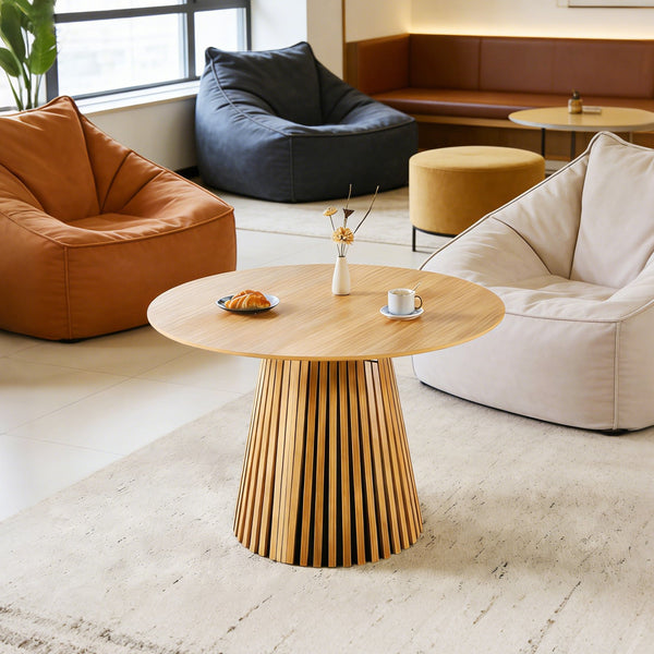 English Elm Extendable Mid-century Pedestal Dining Table Seats up to Ten with Tapered Metal Legs W3766S00001