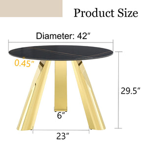 English Elm The 42-Inch Round Gold-Plated Granite Table - Luxurious Sintered Stone For Dining & Meetings, Seats 4-6 W2920S00004-GIGA