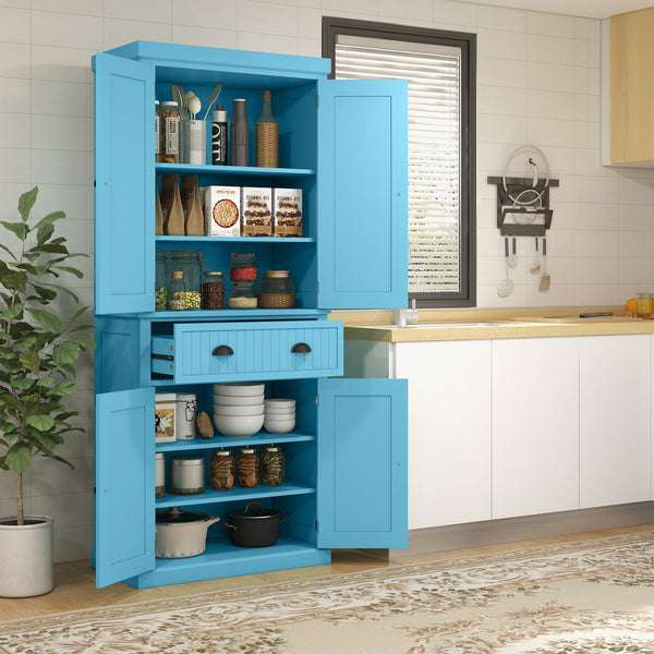 English Elm Homcom 72" Light Blue Kitchen Pantry Cabinet With 4 Doors, Drawer & Adjustable Shelves For Storage W2225P249921