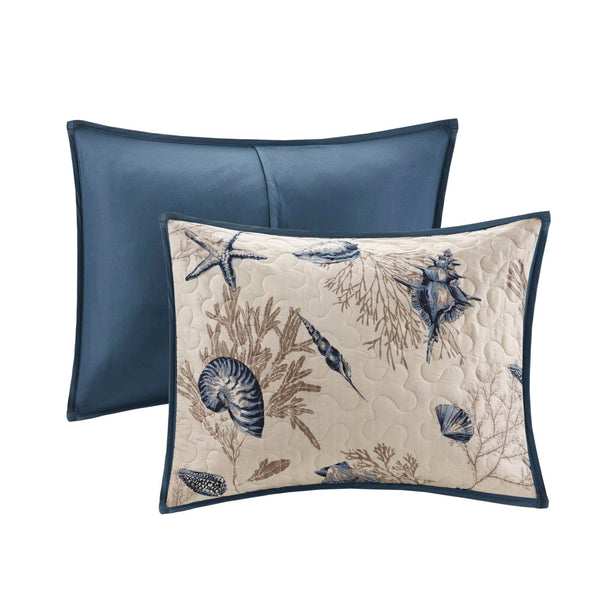 JLA Home Madison Park - Brushed Bayside Reversible Microfiber Quilt Set with Coastal Seashell Motifs and Three Decorative Pillows 90 L x 68 W x 0.25H MP13-483