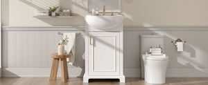 English Elm 20-inch French Style Freestanding Vanity Carved Wood Cabinet Soft Close Ceramic Basin White N710P330977K