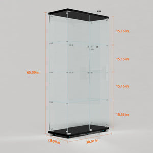 English Elm Tempered Glass Display Cabinet With Bluetooth Led Light Strip, Lockable, Mobile & Stylish For Any Room W3155S00005-GIGA
