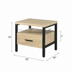 English Elm One Drawer Nightstand With Open Shelf - Rustic Oak And Black Metal For Modern Bedroom Style B016P256523