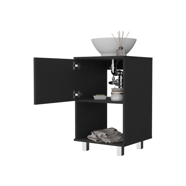English Elm Malibu Black Single Bathroom Vanity Cabinet with Open Shelf, Particle Board, 12.24" Door, Easy Assemble B128S00071