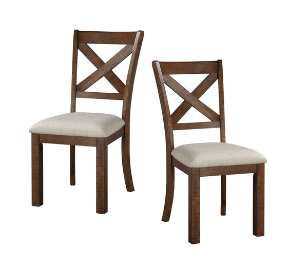 English Elm Brown Bonner X-Back Dining Chairs Set of 2 - Beige Upholstered Seats, Solid Pine Frame, Transitional Style Elegance B011P382604