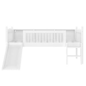 English Elm Twin Low Loft Bed Solid Pine Frame with Built-in Led Lighting and Storage Shelves Light White W1580P395928