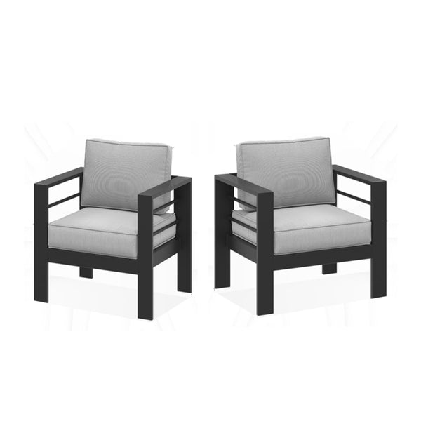 English Elm Set of 2 Outdoor Iron Armchairs with Olefin Cushions for Patio Resort Lounging Black+Grey B082P455107