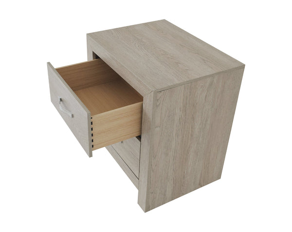 English Elm 1pc Two-Drawer Nightstand with Wood Grain Finish, Compact Modern Bedroom Storage Accent Table, 21.6x16.4x23.7" Cream 24.41 L x 18.7 W x 27.56 H B011P368133