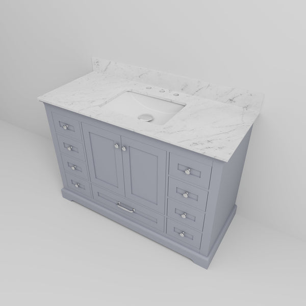 English Elm Dark Grey Single Bath Vanity With Carrara Marble Top - Ample Storage, Soft-Close Drawers & Timeless Style B2731P258212