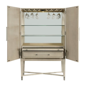 English Elm 1pc Oak Bar Cabinet with Led Mirrored Interior Stemware Rack and Pull Out Tray B011P474393