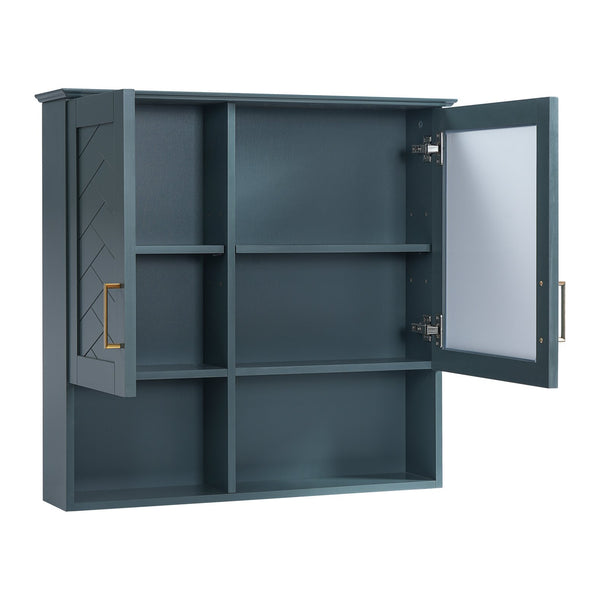 English Elm 2-in-1 Matte Wall Mounted Medicine Cabinet Soft Close Mirror Storage for Bathroom Vanity Blue N710P389456C