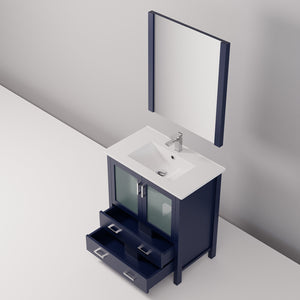 English Elm Navy Blue Bath Vanity With White Ceramic Top, Chrome Faucet & 28 In. Mirror - Stylish & Functional! B2731S01287
