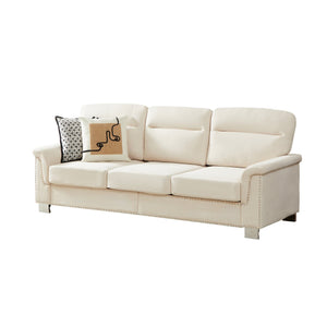 English Elm 82" Chesterfield Snowfleece Upholstered 3-seat Sofa Nailhead Trim Plush Living Room Beige W1359P386036