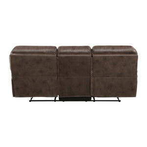 English Elm Plush Microfiber 3 Piece Reclining Sofa Set with Console Storage for Family Rooms Brown B011S01290