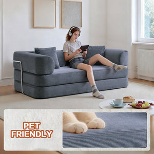 English Elm Floor Sofa Bed Modular Corduroy Convertible Lounge with Steel Frame for Living Room Antique Gray W3565P397201