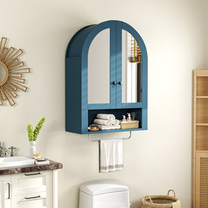 English Elm Wall Mounted Arched Cabinet Tempered Glass Doors Led Lighting Adjustable Shelves Bathroom Turquoise T3210P471558