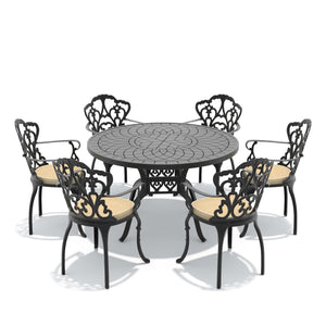 English Elm 7-piece Cast Aluminum Outdoor Dining Set with Carved Relief Patio Furniture W1710S00561