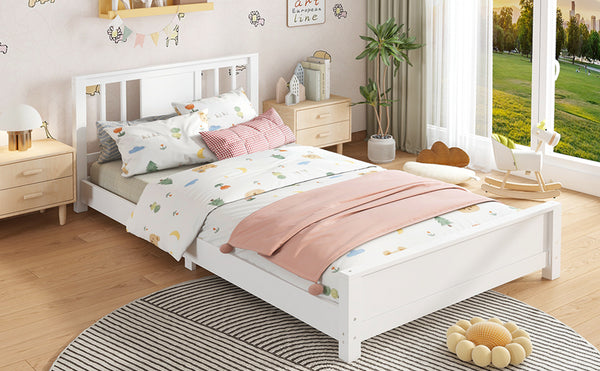 English Elm Twin Low Profile Floor Bed with Guardrails Pine Wood Frame Minimalist Bedroom White W1580P438797