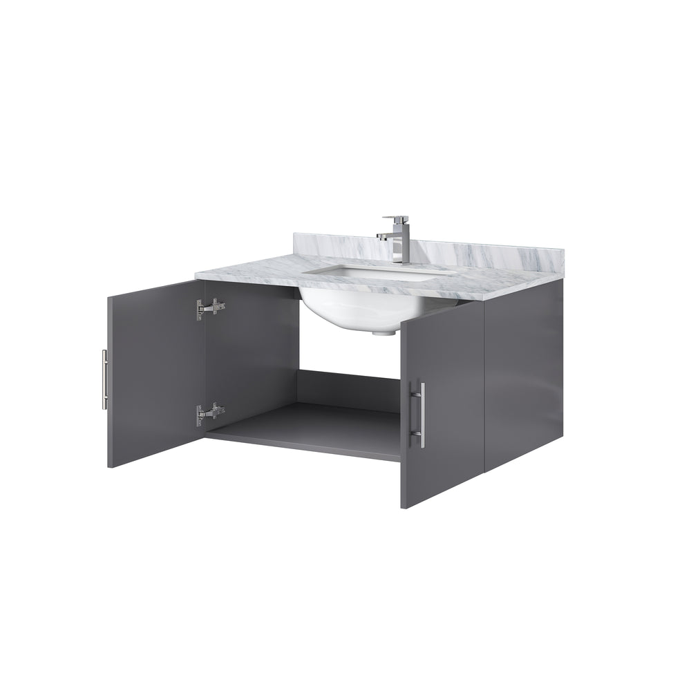English Elm Dark Grey Bath Vanity With White Quartz Top & Chrome Faucet – Modern Storage Solution For Bathrooms B2731P258605