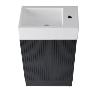 English Elm 18.6" Bathroom Vanity with Sink and Ceramic Top, MDF Cabinet with Door, TP Holder & Shelf Black N725P212181B
