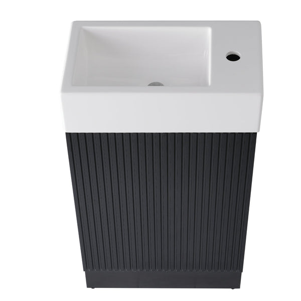 English Elm 18.6" Bathroom Vanity with Sink and Ceramic Top, MDF Cabinet with Door, TP Holder & Shelf Black N725P212181B