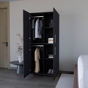 English Elm Armoire Moscow Black Bedroom Closet Cabinet with Dual Rods, Shelves & Durable Engineered Wood Design B092S00262