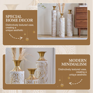 English Elm Floor Metal Vases Set Of 3 - Modern White & Gold Decorative Vases For Home Décor, 24In To 33.5In W2796P237518