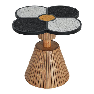 English Elm Unique Clover Shaped Stone Texture Side Table with Drawer Organic Sculptural Accent N770P355444N