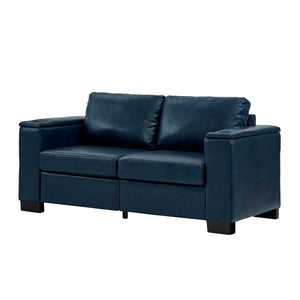 English Elm 67.7" Modern Loveseat Sofa with Cup Holders and Hidden Storage, Polyester Upholstery, Solid Wood Frame Navy Blue W1097S00200