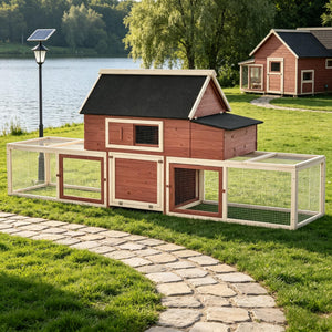 English Elm Wooden Fir Backyard Hen House with Dual Runs Nesting Box and Three Layout Options T3971S00227